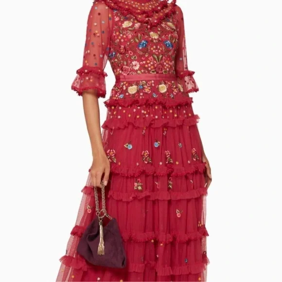 BHLDN Needle and Thread Red Pandora maxi dress gown xs small 2 4 - Picture 6 of 12